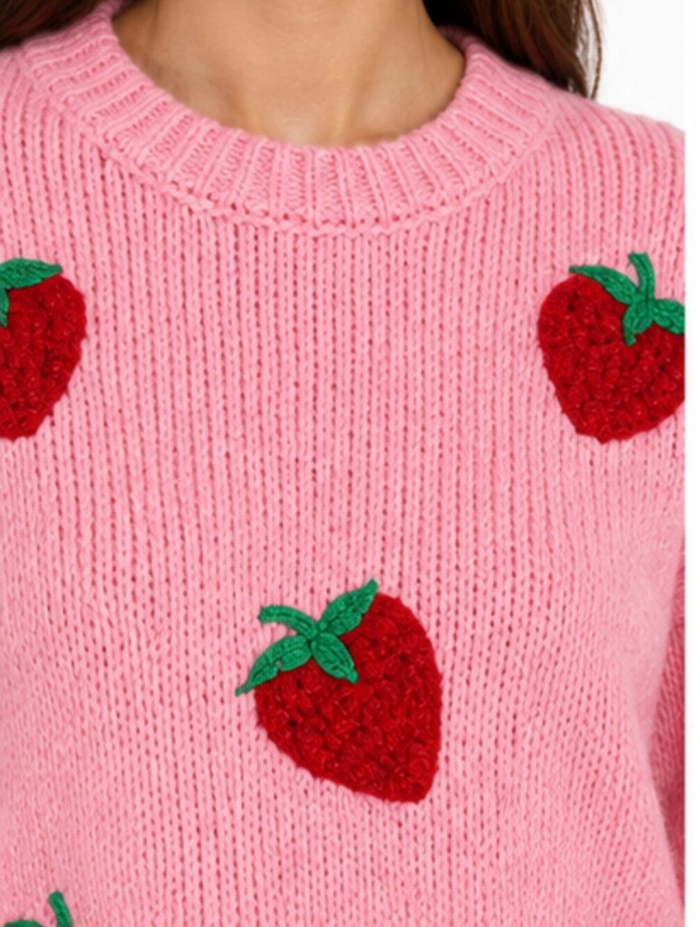 Fuzzy Strawberry Patches Pink Sweater - Picture 5 of 6